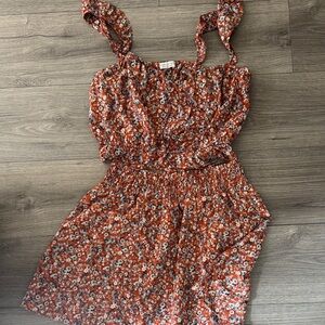 Paper Crane Rust Floral Dress with Ruffle Straps